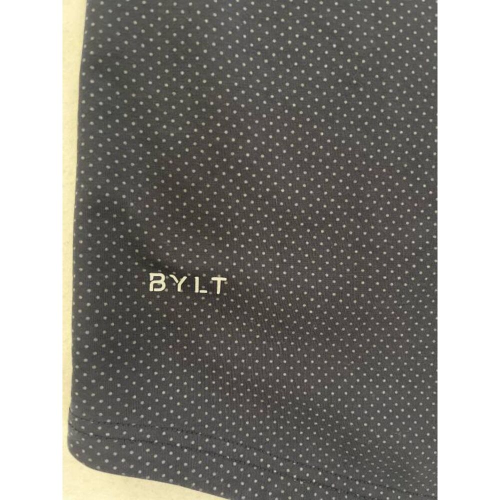 BYLT Men's Large Lux Drop Cut S/S Shirt Navy Polka Dot Curved Hem